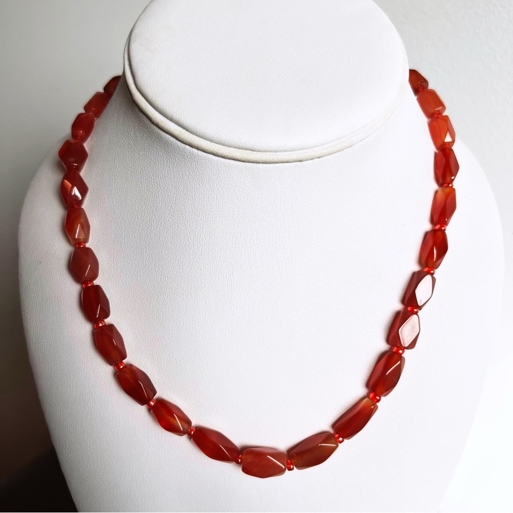 Carnelian Faceted Bead Necklace - Red